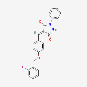 molecular formula C23H17FN2O3 B4808340 (4E)-4-({4-[(2-FLUOROPHENYL)METHOXY]PHENYL}METHYLIDENE)-1-PHENYLPYRAZOLIDINE-3,5-DIONE 