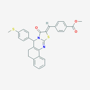 molecular formula C30H24N2O3S2 B480843 Methyl 4-[(Z)-[11-(4-methylsulfanylphenyl)-13-oxo-15-thia-12,17-diazatetracyclo[8.7.0.02,7.012,16]heptadeca-1(10),2,4,6,16-pentaen-14-ylidene]methyl]benzoate CAS No. 667869-62-7