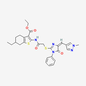 ethyl 6-ethyl-2-{[({4-[(1-methyl-1H-pyrazol-4-yl)methylene]-5-oxo-1-phenyl-4,5-dihydro-1H-imidazol-2-yl}thio)acetyl]amino}-4,5,6,7-tetrahydro-1-benzothiophene-3-carboxylate