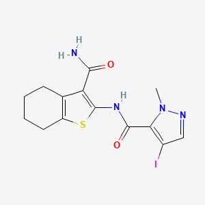 molecular formula C14H15IN4O2S B4808597 N-[3-(aminocarbonyl)-4,5,6,7-tetrahydro-1-benzothien-2-yl]-4-iodo-1-methyl-1H-pyrazole-5-carboxamide 