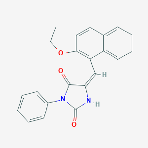 molecular formula C22H18N2O3 B480873 5-[(2-Ethoxy-1-naphthyl)methylene]-3-phenylimidazolidine-2,4-dione CAS No. 528573-40-2