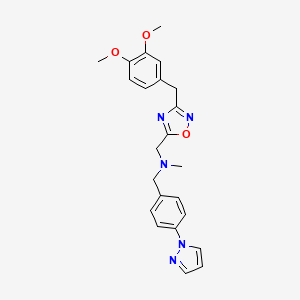 molecular formula C23H25N5O3 B4808783 1-[3-(3,4-dimethoxybenzyl)-1,2,4-oxadiazol-5-yl]-N-methyl-N-[4-(1H-pyrazol-1-yl)benzyl]methanamine 