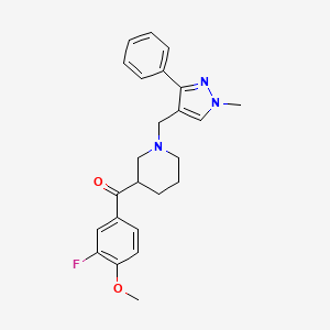 molecular formula C24H26FN3O2 B4808810 (3-fluoro-4-methoxyphenyl){1-[(1-methyl-3-phenyl-1H-pyrazol-4-yl)methyl]-3-piperidinyl}methanone 