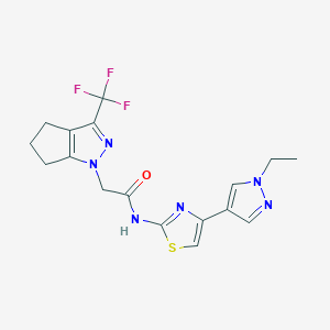 molecular formula C17H17F3N6OS B4808859 N-[4-(1-ethyl-1H-pyrazol-4-yl)-1,3-thiazol-2-yl]-2-[3-(trifluoromethyl)-5,6-dihydrocyclopenta[c]pyrazol-1(4H)-yl]acetamide 