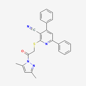 2-{[2-(3,5-dimethyl-1H-pyrazol-1-yl)-2-oxoethyl]thio}-4,6-diphenylnicotinonitrile