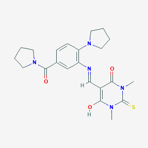 molecular formula C22H27N5O3S B480941 1,3-dimethyl-5-{[2-(1-pyrrolidinyl)-5-(1-pyrrolidinylcarbonyl)anilino]methylene}-2-thioxodihydro-4,6(1H,5H)-pyrimidinedione 