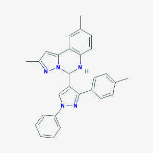 molecular formula C28H25N5 B480971 2,9-dimethyl-5-[3-(4-methylphenyl)-1-phenyl-1H-pyrazol-4-yl]-5,6-dihydropyrazolo[1,5-c]quinazoline 