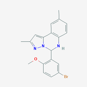 molecular formula C19H18BrN3O B480974 5-(5-Bromo-2-methoxyphenyl)-2,9-dimethyl-5,6-dihydropyrazolo[1,5-c]quinazoline 
