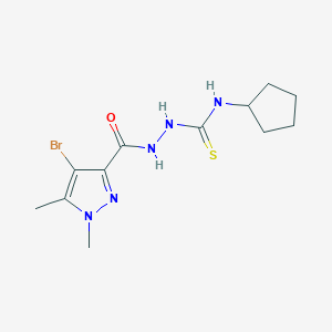 molecular formula C12H18BrN5OS B4809743 2-[(4-bromo-1,5-dimethyl-1H-pyrazol-3-yl)carbonyl]-N-cyclopentylhydrazinecarbothioamide 