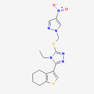 molecular formula C16H18N6O2S2 B4809796 4-ethyl-3-{[(4-nitro-1H-pyrazol-1-yl)methyl]thio}-5-(4,5,6,7-tetrahydro-1-benzothien-3-yl)-4H-1,2,4-triazole 