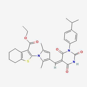 ethyl 2-(3-{[1-(4-isopropylphenyl)-2,4,6-trioxotetrahydro-5(2H)-pyrimidinylidene]methyl}-2,5-dimethyl-1H-pyrrol-1-yl)-4,5,6,7-tetrahydro-1-benzothiophene-3-carboxylate