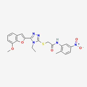 molecular formula C22H21N5O5S B4810147 2-[[4-ethyl-5-(7-methoxy-1-benzofuran-2-yl)-1,2,4-triazol-3-yl]sulfanyl]-N-(2-methyl-5-nitrophenyl)acetamide 