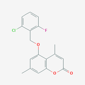 molecular formula C18H14ClFO3 B4810504 5-[(2-CHLORO-6-FLUOROPHENYL)METHOXY]-4,7-DIMETHYL-2H-CHROMEN-2-ONE 