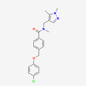 molecular formula C21H22ClN3O2 B4810753 4-[(4-chlorophenoxy)methyl]-N-[(1,5-dimethylpyrazol-4-yl)methyl]-N-methylbenzamide 