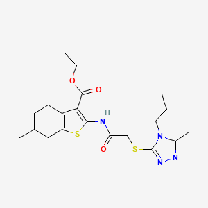 molecular formula C20H28N4O3S2 B4810769 ethyl 6-methyl-2-({[(5-methyl-4-propyl-4H-1,2,4-triazol-3-yl)sulfanyl]acetyl}amino)-4,5,6,7-tetrahydro-1-benzothiophene-3-carboxylate 