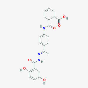 6-({4-[(1E)-1-{2-[(2,5-dihydroxyphenyl)carbonyl]hydrazinylidene}ethyl]phenyl}carbamoyl)cyclohex-3-ene-1-carboxylic acid