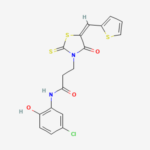 molecular formula C17H13ClN2O3S3 B4810863 N-(5-Chloro-2-hydroxyphenyl)-3-[(5E)-4-oxo-2-sulfanylidene-5-[(thiophen-2-YL)methylidene]-1,3-thiazolidin-3-YL]propanamide 