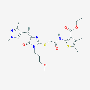 ETHYL 2-[(2-{[4-[(E)-1-(1,3-DIMETHYL-1H-PYRAZOL-4-YL)METHYLIDENE]-1-(3-METHOXYPROPYL)-5-OXO-4,5-DIHYDRO-1H-IMIDAZOL-2-YL]SULFANYL}ACETYL)AMINO]-4,5-DIMETHYL-3-THIOPHENECARBOXYLATE