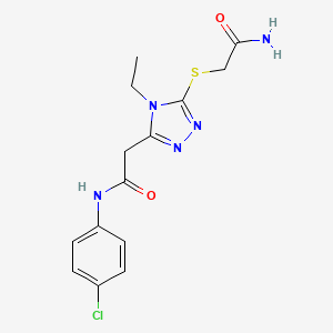 molecular formula C14H16ClN5O2S B4810985 2-{5-[(2-amino-2-oxoethyl)sulfanyl]-4-ethyl-4H-1,2,4-triazol-3-yl}-N-(4-chlorophenyl)acetamide 