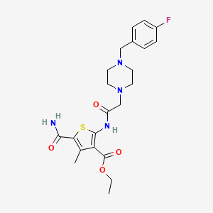 molecular formula C22H27FN4O4S B4811165 ethyl 5-(aminocarbonyl)-2-({[4-(4-fluorobenzyl)-1-piperazinyl]acetyl}amino)-4-methyl-3-thiophenecarboxylate 