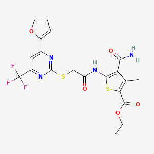 molecular formula C20H17F3N4O5S2 B4811197 ethyl 4-(aminocarbonyl)-5-[({[4-(2-furyl)-6-(trifluoromethyl)-2-pyrimidinyl]thio}acetyl)amino]-3-methyl-2-thiophenecarboxylate 