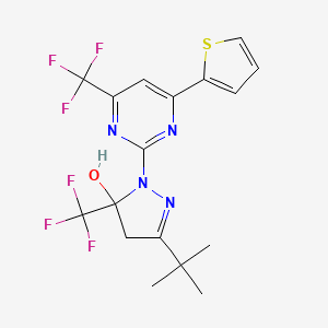 molecular formula C17H16F6N4OS B4811253 3-(TERT-BUTYL)-1-[4-(2-THIENYL)-6-(TRIFLUOROMETHYL)-2-PYRIMIDINYL]-5-(TRIFLUOROMETHYL)-4,5-DIHYDRO-1H-PYRAZOL-5-OL 