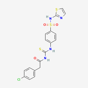 molecular formula C18H15ClN4O3S3 B4811312 2-(4-chlorophenyl)-N-[({4-[(1,3-thiazol-2-ylamino)sulfonyl]phenyl}amino)carbonothioyl]acetamide 