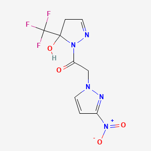 molecular formula C9H8F3N5O4 B4811470 1-[5-HYDROXY-5-(TRIFLUOROMETHYL)-4,5-DIHYDRO-1H-PYRAZOL-1-YL]-2-(3-NITRO-1H-PYRAZOL-1-YL)-1-ETHANONE 