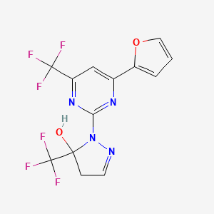 molecular formula C13H8F6N4O2 B4811686 1-[4-(2-furyl)-6-(trifluoromethyl)-2-pyrimidinyl]-5-(trifluoromethyl)-4,5-dihydro-1H-pyrazol-5-ol 