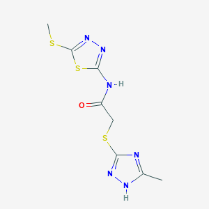 molecular formula C8H10N6OS3 B4811890 N-(5-methylsulfanyl-1,3,4-thiadiazol-2-yl)-2-[(5-methyl-1H-1,2,4-triazol-3-yl)sulfanyl]acetamide 