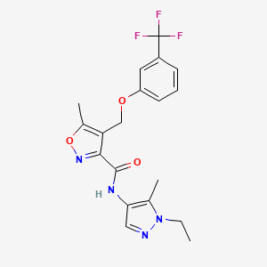 molecular formula C19H19F3N4O3 B4811897 N-(1-ethyl-5-methyl-1H-pyrazol-4-yl)-5-methyl-4-{[3-(trifluoromethyl)phenoxy]methyl}-3-isoxazolecarboxamide 