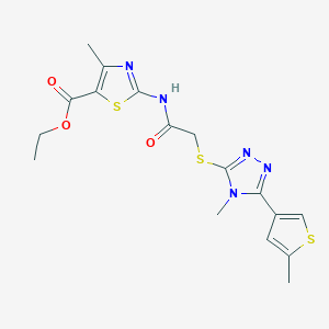 molecular formula C17H19N5O3S3 B4811971 ETHYL 4-METHYL-2-[(2-{[4-METHYL-5-(5-METHYL-3-THIENYL)-4H-1,2,4-TRIAZOL-3-YL]SULFANYL}ACETYL)AMINO]-1,3-THIAZOLE-5-CARBOXYLATE 