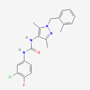 molecular formula C20H20ClFN4O B4812082 N-(3-chloro-4-fluorophenyl)-N'-[3,5-dimethyl-1-(2-methylbenzyl)-1H-pyrazol-4-yl]urea 