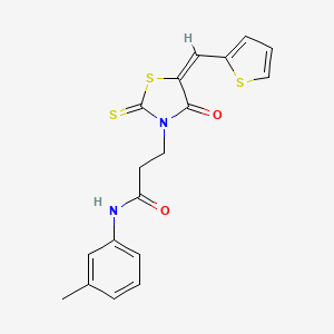 molecular formula C18H16N2O2S3 B4812579 3-(4-Oxo-5-(thiophen-2-ylmethylene)-2-thioxothiazolidin-3-yl)-N-(m-tolyl)propanamide 