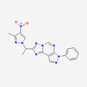 molecular formula C18H15N9O2 B4812751 2-[1-(3-methyl-4-nitro-1H-pyrazol-1-yl)ethyl]-7-phenyl-7H-pyrazolo[4,3-e][1,2,4]triazolo[1,5-c]pyrimidine 