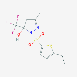 molecular formula C11H13F3N2O3S2 B4813098 1-[(5-ethyl-2-thienyl)sulfonyl]-3-methyl-5-(trifluoromethyl)-4,5-dihydro-1H-pyrazol-5-ol 