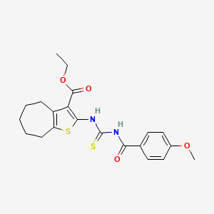 molecular formula C21H24N2O4S2 B4813265 ethyl 2-({[(4-methoxybenzoyl)amino]carbonothioyl}amino)-5,6,7,8-tetrahydro-4H-cyclohepta[b]thiophene-3-carboxylate 