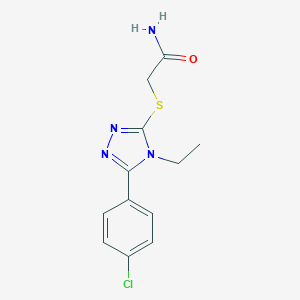 molecular formula C12H13ClN4OS B481330 2-{[5-(4-chlorophenyl)-4-ethyl-4H-1,2,4-triazol-3-yl]sulfanyl}acetamide CAS No. 667879-64-3