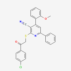 molecular formula C27H19ClN2O2S B4813309 2-{[2-(4-Chlorophenyl)-2-oxoethyl]sulfanyl}-4-(2-methoxyphenyl)-6-phenylpyridine-3-carbonitrile 