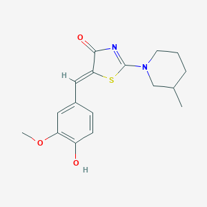 molecular formula C17H20N2O3S B481345 5-(4-hydroxy-3-methoxybenzylidene)-2-(3-methyl-1-piperidinyl)-1,3-thiazol-4(5H)-one CAS No. 723735-92-0