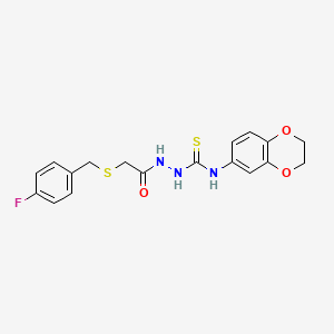 N-(2,3-dihydro-1,4-benzodioxin-6-yl)-2-{[(4-fluorobenzyl)thio]acetyl}hydrazinecarbothioamide