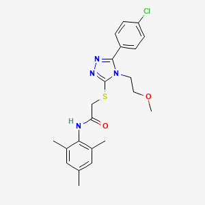 molecular formula C22H25ClN4O2S B4813517 2-{[5-(4-chlorophenyl)-4-(2-methoxyethyl)-4H-1,2,4-triazol-3-yl]thio}-N-mesitylacetamide 