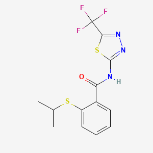 molecular formula C13H12F3N3OS2 B4813684 2-(propan-2-ylsulfanyl)-N-[5-(trifluoromethyl)-1,3,4-thiadiazol-2-yl]benzamide 