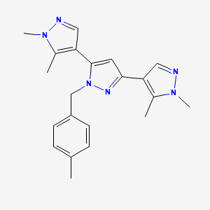 molecular formula C21H24N6 B4813995 3,5-bis(1,5-dimethylpyrazol-4-yl)-1-[(4-methylphenyl)methyl]pyrazole 