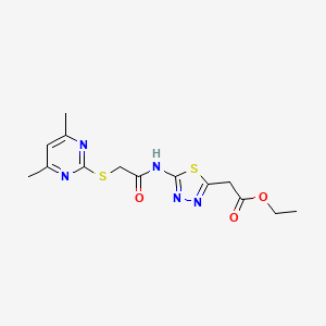 ETHYL 2-[5-({2-[(4,6-DIMETHYL-2-PYRIMIDINYL)SULFANYL]ACETYL}AMINO)-1,3,4-THIADIAZOL-2-YL]ACETATE