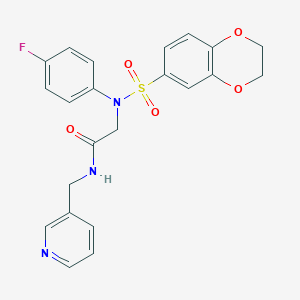 molecular formula C22H20FN3O5S B481415 2-[(2,3-dihydro-1,4-benzodioxin-6-ylsulfonyl)-4-fluoroanilino]-N-(3-pyridinylmethyl)acetamide CAS No. 587013-42-1