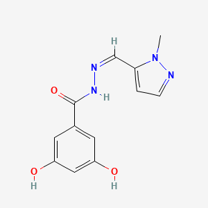 molecular formula C12H12N4O3 B4814270 3,5-dihydroxy-N'-[(1-methyl-1H-pyrazol-5-yl)methylene]benzohydrazide 