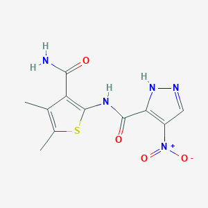 molecular formula C11H11N5O4S B4814297 N-[3-(aminocarbonyl)-4,5-dimethyl-2-thienyl]-4-nitro-1H-pyrazole-3-carboxamide 