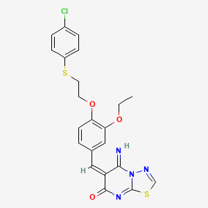 molecular formula C22H19ClN4O3S2 B4814456 (6E)-6-[[4-[2-(4-chlorophenyl)sulfanylethoxy]-3-ethoxyphenyl]methylidene]-5-imino-[1,3,4]thiadiazolo[3,2-a]pyrimidin-7-one 