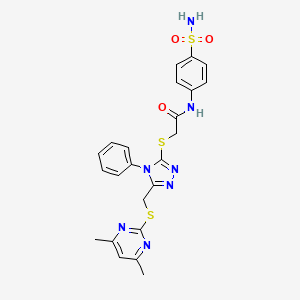 2-[(5-{[(4,6-dimethylpyrimidin-2-yl)sulfanyl]methyl}-4-phenyl-4H-1,2,4-triazol-3-yl)sulfanyl]-N-(4-sulfamoylphenyl)acetamide